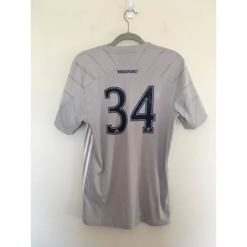 Adidas Mens Sz M West Mont United Gray AreoReady Short Sleeve Soccer Jersey